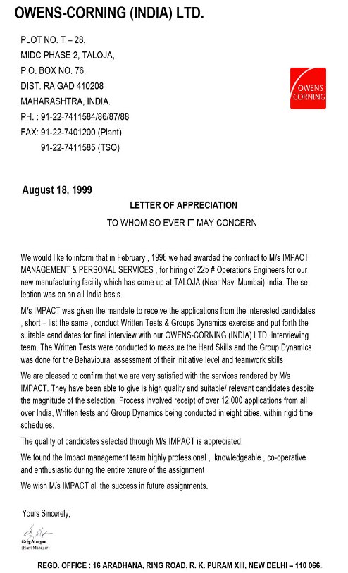 Letter Of Appreciation For Service from www.impsmanagement.com